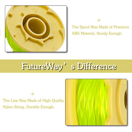 FutureWay String Trimmer Replacement Spool Line 0.08” 18-Volt 24V 40V Compatible with Ryobi One Plus+ AC80RL3, Eater String Autofeed 522994001 Cap, Cordless Trimmer Line 11ft, 8 Spools + 2 Cap