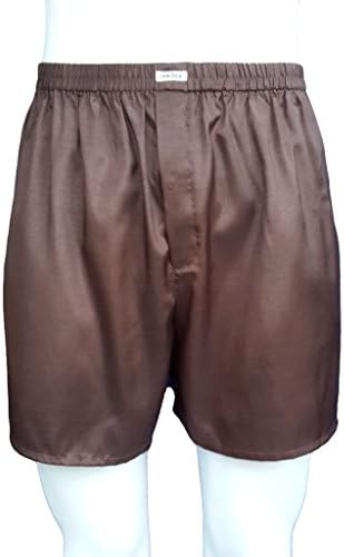 Luxury Boxer Shorts Silk Blend Sleepware Underwear, 20 Color, Brown, 32"-34"
