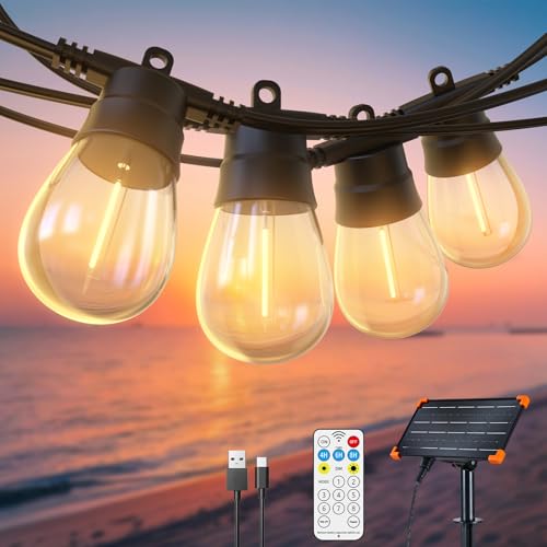 GlobaLink Solar-Soffittenleuchten für den Außenbereich, 32 m, S14, dimmbar, solarbetrieben, mit Fernbedienung, IP65 wasserdichte Außen-Solarleuchten m