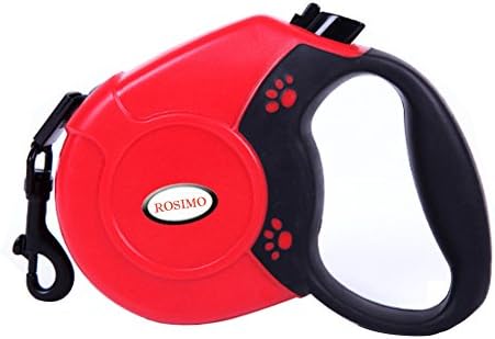 Retractable Dog Leash, ROSIMO 16ft Nylon Ribbon Cord Dog Walking Leash, Hand Grip with One Button Brake &amp; Lock System Suitable for Small, Medium and Large Dogs - Up to 110 lbs (Red)