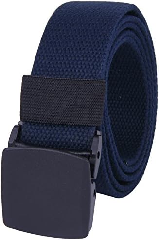 ROFIFY Canvas Web Belt Military Style with Flip-Top Black Plastic Buckle 50" Long Navy Color