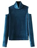YesFashion Women Turtleneck Pullover Open Shoulder Velvet T-shirt