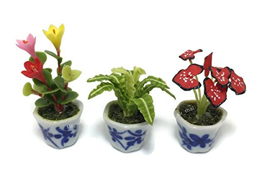 3pc Miniature Flower Clay Dollhouse Fairy Garden Mini Plant Trees Ceramic Orchid Paint Furniture #060