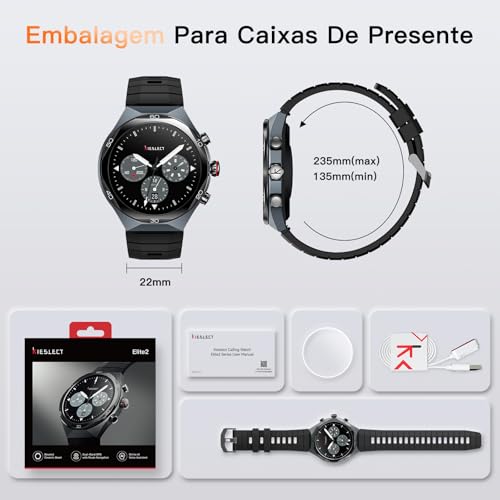 Relógio Smartwatch Kieslect AI 1,46" AOD GPS Relógio Bluetooth Chamadas sem atrasos Smart Watch para homens Mostrador de vídeo Bateria com duração de 14 dias Resistente à água 5ATM