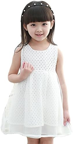 Pure Color Sleeveless Hollow Out of Bud Silk Dress of the Girls (120cm=47in=M(5), white)