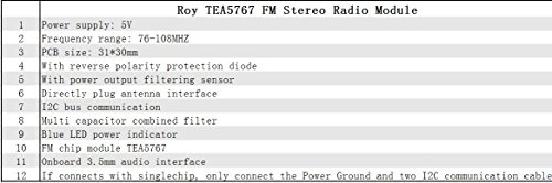 Roy TEA5767 FM Stereo Radio Module, With Free Cable Antenna for 76-108MHZ