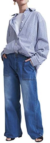 [ライズオンフリーク] レディース ベイカー ワイド デニム パンツ 動きやすい バギー ジーンズ FB1903