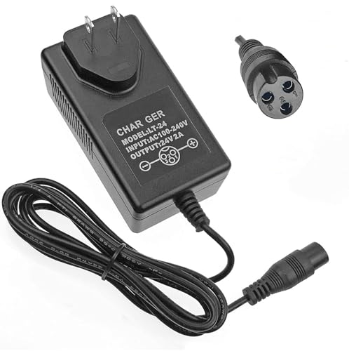 24V 1.5A Scooter Charger Replacement Power Cord - Compatible with Razor E300, E200, E100, MX350 Dirt Bike, Pocket Mod, Electric Scooters, Dirt Quad (3-Prong Inline Female)​​