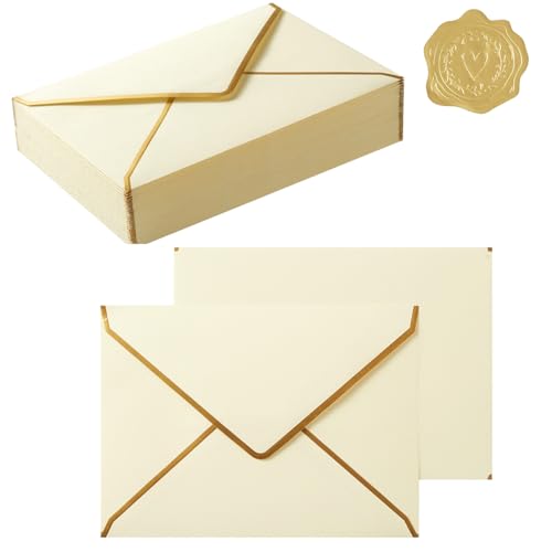 Topeen 50 Pieces A7 Envelopes with Gold