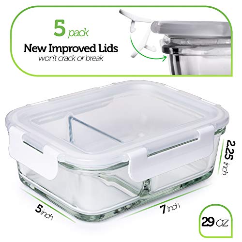 Glass Meal Prep Containers 2 Compartment - Glass Food Storage Containers with Lids - Glass Containers with Lids Glass Storage Containers with Lids Glass Food Containers Glass Lunch Containers Divided