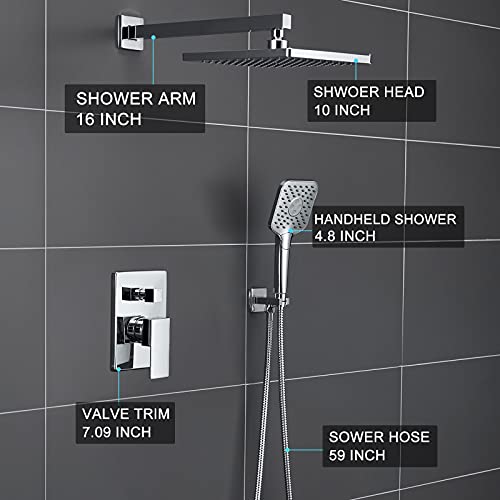 HIMK Shower System,10 Inches Rain Shower Head with 3Setting Handheld