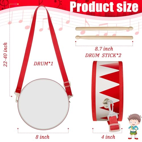 TERRIFI Kids Wooden Drum Set - 7.87 Inch Educational Toy with Adjustable Strap, 2 Drumsticks, Sensory Musical Instrument, Ideal for Toddlers and Babies, Gift