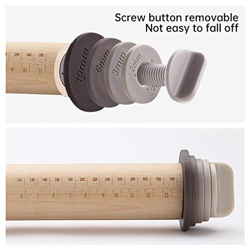 Rolling Pin, Adjustable Rolling Pin with Removable Thickness Rings, Beech Wood Rolling Pin for Baking Pizza, Pie, Pastries, Pasta, Cookies
