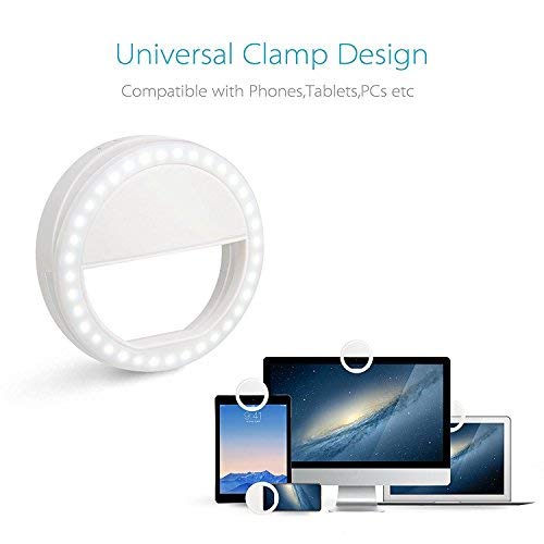 Selfie la luz del Anillo, Luz LED para cámaras con Clip de Enganche, 36 Luces LED Recargables, Luces con Brillo Ajustable en 3 Niveles para Cámara Fotografías Videos Luz Nocturna para iPhone, Samsung, Otros Teléfonos Inteligentes, Tabletas,