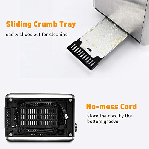 2 Slice Toaster, HoLife [ Upgraded LCD Digital Countdown Timer] Bagel Toaster Stainless Steel Toaster (6 Bread Shade Settings, Bagel/Defrost/Reheat/Cancel Function, High-lift, Extra Wide Slot, Silver) - Thumbnail 7