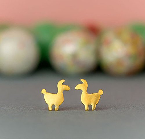 Solid Gold Llama Earrings 14k dainty 18k rose gold 0.001