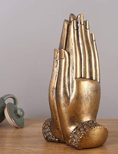 NBHUZEHUA Buddha Sitting in Hand Statue Resin Lao Thai Buddhist Figurines Home Decor Zen Gifts Gold - Thumbnail 5