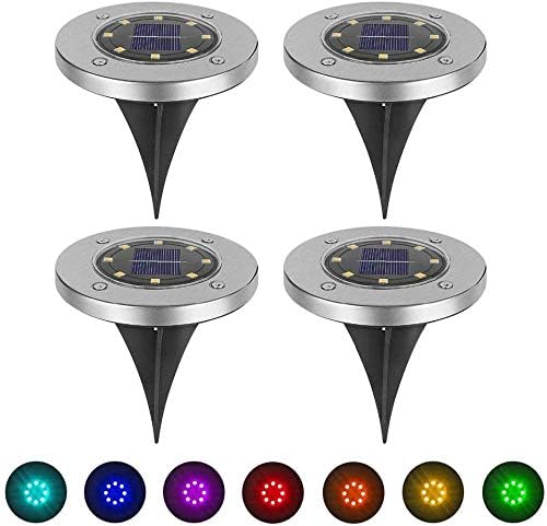 Solar Ground Lights - 8 LED Solar Garden Lights Outdoor Waterproof Sidewalk Disk Lights Solar Powered Landscape Lighting for Lawn Patio Pathway Yard Deck Walkway Flood Lights-7 Color