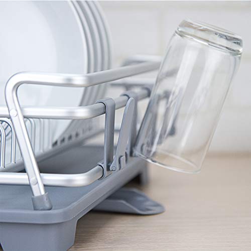 Evelyne GMT-10331 Aluminum Dish Drying Rack With Utensil Holder - Kitchen Countertop Rust Proof Dish Rack And Drainboard Set - Large Dish Organizer Rack