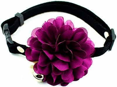 Beautiful Retro Design Faux Pearl Black Leather Pet Necklace Purple Flower Collar Choker for Cat & Small Dog Lolita Maid Cosplay Party Accessory