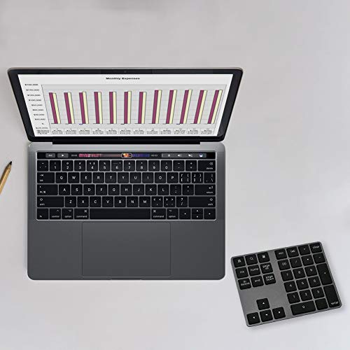 Rechargeable Bluetooth Wireless Numeric Keypad for Laptop, Portable Aluminum 34 Key Shortcuts Digital Entry Number pad Compatible with Apple iMac, MacBook Pro, iPad Pro, Surface (Space Grey)