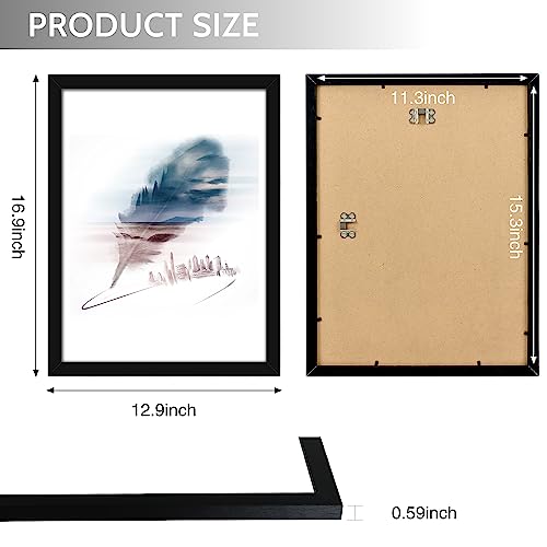 11x14 Picture Frame Set of 4 Black Wood Horizontal & Vertical, 4Pcs 14x11 Digital Poster Photo Frame with Mat, Bulk Frames for Wall Hanging Gallery or Tabletop Display