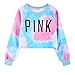Ancia Girls Teens Womens Sweatshirt Pullover Tie Dye Print Crop Tops Crewneck(Tie Dye Pink 1)