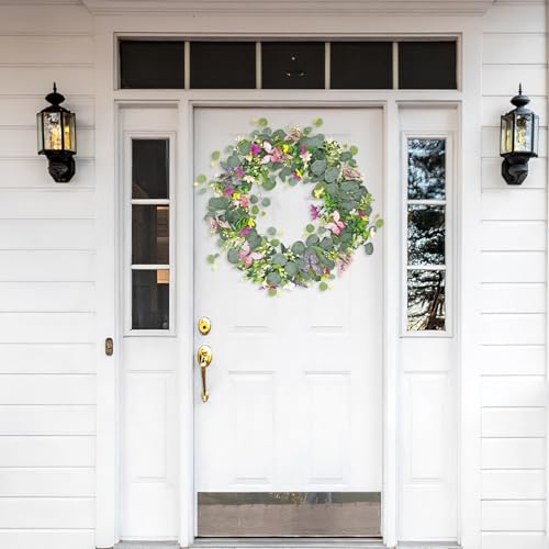 ASTNIC 2 Pack 5.68FT Artificial Eucalyptus Flower Garland with 3D Butterfly, Fake Hanging Plants Floral Vines Greenery Daisy Eucalyptus Garland for Wedding Backdrop Arch Wall Party Table Runner Decor