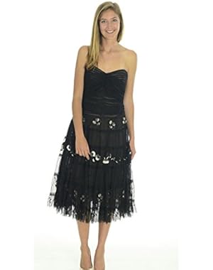 BCBG Maxazria Strapless Tiered Dress w/Floral Beading & Embroidery, Medium