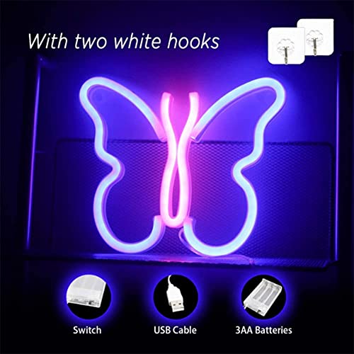 ENOOSTMST Butterfly Neon Sign, USB or 3AA Battery Powered Butterfly Night Wall Light LED Neon Wall Signage, Suitable for Girls Children Living Room Bar Dormitory Party Christmas(A-Blue/Pink)