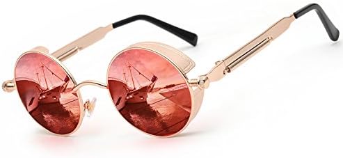 ZUVGEES Polarized Steampunk Round Sunglasses for Men Women Mirrored Lens Metal Frame S2671