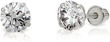 14k White Gold 5MM Cubic Zirconia Stud Earrings with Screw Backs