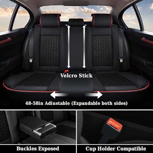 Coverado Leather Car Seat Cover for 5 Seaters, Breathable Car Seat Protector with Embossed Grains, Waterproof Universal Car Seat Covers for Sedan SUV Truck