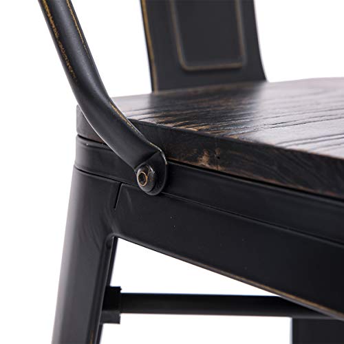 HAOBO Home Distressed Golden Bar Stools Industrial Metal Barstools Counter Height Stools Dining Chair Set of 4 (Low Back Distressed Golden Black with Wood, 26") - Thumbnail 7