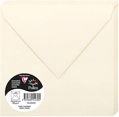 Clairefontaine 5443C Envelopes 20 Pack 16.5x16.5cm Gummed Pollen Cream