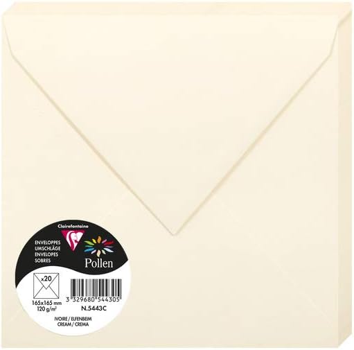Clairefontaine 5443C Envelopes 20 Pack 16.5x16.5cm Gummed Pollen Cream