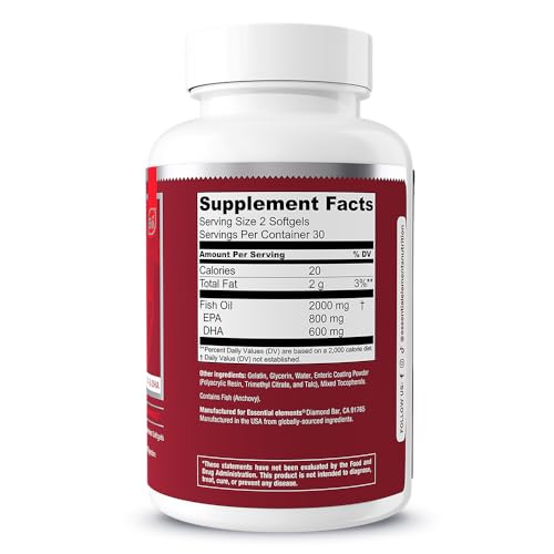 Essential Elements Omega-3 Fish Oil Supplement with EPA & DHA | Fatty Acids for Immune, Heart & Cognitive Support | 60 Softgels