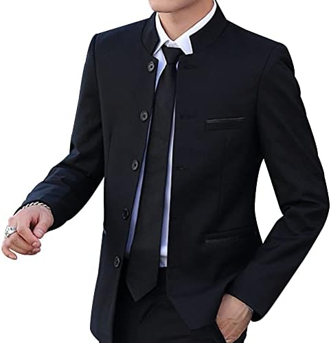 Mens Casual Suit Blazer Jackets Stand Mandarin Collar Lightweight