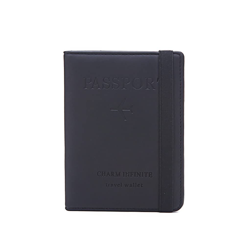 Alnicov RFID Passport Wallet,RFID Travel Wallet Anti-degaussing Multifunctional Short Wallet Passport Holder (Black)