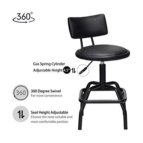 Costway Hydraulic Stool, Comfortable Adjustable Heavy Duty Steel Frame Armless Bistro Pub, 360-degree Swivel Black Chair with Footrest and Modern PU Leather Cushion and Backrest for Home, Bar and Shop