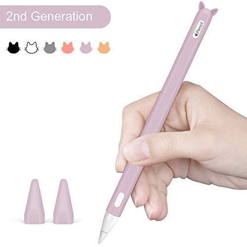 Silicone Case for Apple Pencil 2nd Generation Holder Sleeve Skin Pocket Cover Accessories Kit for iPad Pro 11 12.9 inch 2018, Cute Soft Grip Pouch Cap Holder and 2 Protective Nib Covers (Purple)