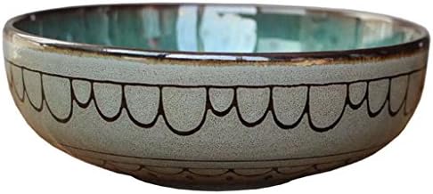 6.29in Ceramic Salad Bowl Vintage Rustic Tableware for Restaurant Kitchen Fruit Salad Soup Noodles (Gem Green)