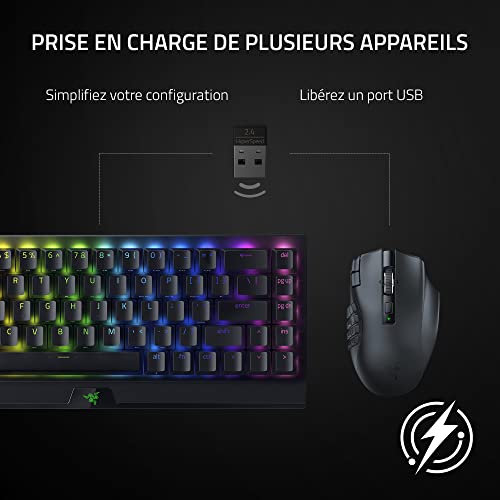 Naga V2 HyperSpeed - Souris de Jeu MMO sans Fil Ergonomique (avec 19 Boutons programmables, sans Fil HyperSpeed (2,4 GHz), Bluetooth, jusqu'à 250 Heures, capteur Optique Focus Pro 30K) Noir