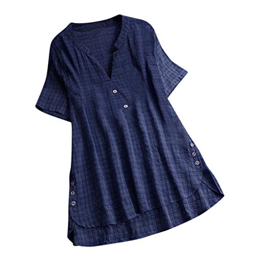 Buy Diandainshop Top For Women Fashion Ladies T Shirt Short Sleeve Kaftan Baggy Button Cotton Linen Casual Comfortable Breathable Sport Tunic Blouse Top Navy At Amazon In