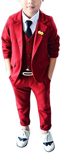 Boys Red Suit Set 3 Pieces Blazer Vest and Pants Set