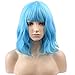 BERON 14 Inches Blue Wig Short Curly Wig with Bangs Women Charming Wigs Sky Blue Synthetic Wigs with Hairnet