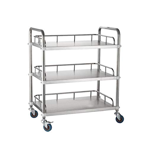 Trolley Medical Treatment Car Stainless Steel Instrument Table/Medical Vehicle Surgical Vehicle/Changing Vehicle Instrument Car/Double Drawer Beauty Car