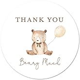 2-Inch Round Bear Balloon Thank You Beary Much Favor Stickers - Set of 40 (Beige Balloon)