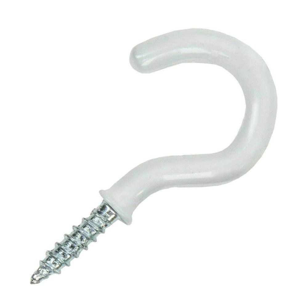 Merriway® BH00042 (20 Pcs) Plastic Coated Shouldered Mug Cup Hooks, 38 mm (1.1/2 inch) White - Pack of 20 Pieces