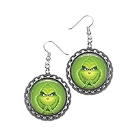 Christmas Grinch Bottle Cap Earrings